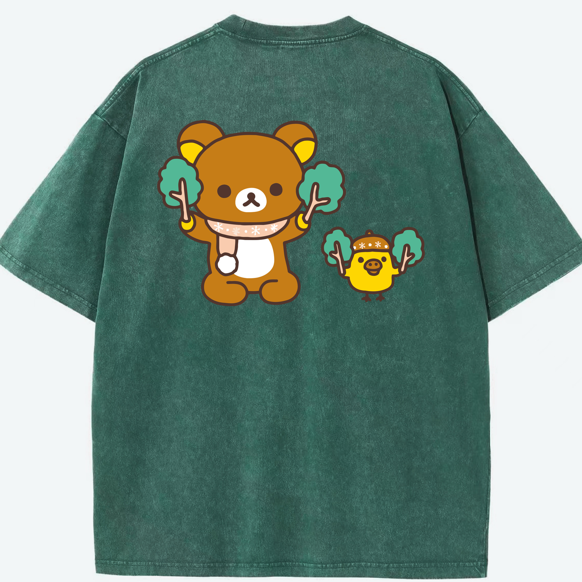 （画像用） リラックマ リラックマ キイロイトリ Rilakkuma Korilakkuma Kiiroitori 綿100% ヴィンテージ風 半袖Tシャツ（背面プリント）